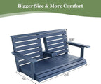 Poly Lumber 2-Seat Porch Swing, HIPS 4.5-Feet Bench Swing with Foldable Cup Holders,18/8 Stainless Steel Hardware, High Backrest and Deep Contoured Seat (Navy Blue, 4.5-feet)
