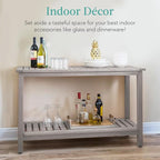 Best Choice Products 48in 2-Shelf Eucalyptus Wooden Console Table Indoor Outdoor Multifunctional Buffet Bar Storage Organizer w/Foot Sliders - Gray