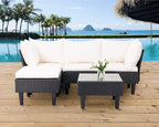 5 Pieces Patio Furniture Sets Outdoor Sectional Sofa Rattan Chair Wicker Conversation Set for Outdoor Backyard Porch Poolside Balcony Garden Furniture with Coffee Table,Khaki Cushion