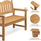 ONBRILL Outdoor Bench, 2-Person Poly Lumber Garden Bench with 800 lbs Weight Capacity, All-Weather Patio Bench with Armrests and Backrest for Garden, Porch, Backyard and Park, Teak