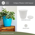 The HC Companies 20 Inch Eclipse Round Planter Pots with Drainage Holes & Attached Saucer, Lightweight UV-Resistant Plastic Indoor & Outdoor Planters, 2-Pack Flower Pots for Garden & Home Decor, White