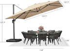 PURPLE LEAF 11.5' X 11.5' Telescopic Patio Umbrella with Base Included Lifting Cantilever Offset Square Large Umbrella for Pool Outdoor Patio Deck Garden Beige