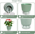 2024 Upgraded 5 Pack 6-Inch Self-Watering Planter Pots with Deep Reservoir for Indoor and Outdoor Plants with Planting Tools (Frosted Black)