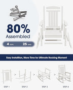 KINGYES HDPE Outdoor Rocking Chair, Widened Seat Patio Rocking Chair, Oversized All Weather Patio Rocker, White