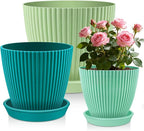 SupKing Large Plant Pots 7.5/6.7/6 Inch Set of 3, Plastic Flower Pots Planters with Drip Trays and Multi Mesh Drainage Holes Multicolor Nursery Planting Pot for Indoor Outdoor Garden Plants