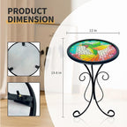 LIFFY Outdoor Side Table, 12" Glass Hummingbird Tabletop Patio Tables with Metal Frame, 21" Height Indoor Small Round Home Decorative Plant Stand Outside for Garden Patio Yard Porch