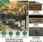 YITAHOME Raised Garden Bed HDPE, 47x18x31In Raised Flower Bed Poly-Wood Weather-Resistant Elevated Planter Box with Lockable Wheels & Storage Shelf for Vegetable Flower, Black