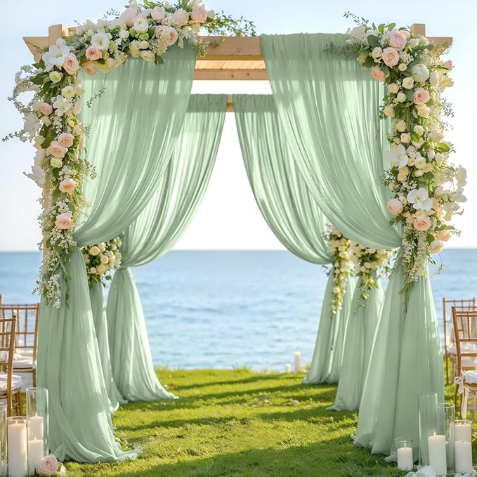 Arch Drape Curtain Fabric in Sage Chiffon, 2 Pieces, 29 in x 6 Yd