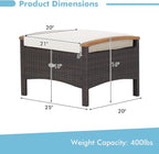 Tangkula 2 Piece Patio Rattan Ottomans, Outdoor Wicker Footstool w/Acacia Wood Handles, Soft Zippered Cushions, 3-in-1 Function Footstool Seat & Side Table for Backyard, Balcony, Poolside (Off White)