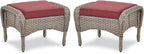 Belord Outdoor Ottomans for Patio Foot Rest - 25 Inch PE Wicker Foot Stool Set of 2 with Removable Cushions for Patio Furniture Sets,All Weather Rattan Ottoman for Balcony Deck Backyard Brown