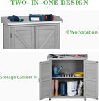 Outdoor Potting Bench with Storage Cabinet and Metal Top, Wood Workstation for Outdoor Patio, Garden (Classic Grey, 31.5x17x39‘’)