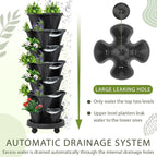 Umigy 2 Set of 7 Tier Vertical Planter Stackable Tower Planters Strawberry Herb Flower and Vegetable Pots Indoor Outdoor Gardening Pots with Removable Wheels and Tools(Black)