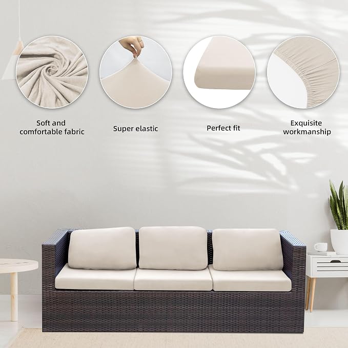 Patio Cushion Covers 8 Pack Beige Stretch Fit 20-27 Inch Cushions