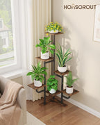 Corner Plant Stand Indoor - 6 Tiered Indoor Plant Stand Square Metal Plant Shelf, Plant Organizer for Living Room, Graden, Balcony, Home Decor (Brown)