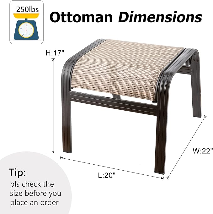 Outdoor Ottomans Set of 2 in Brown Aluminum with Square Legs