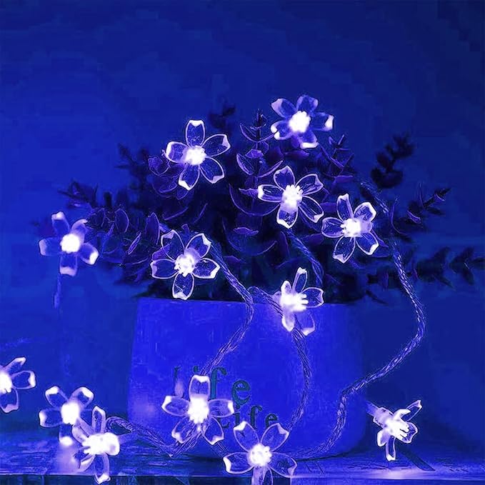 Indoor String Lights, 33ft 100 LED Blue Cherry Blossom Flowers, 8 Modes
