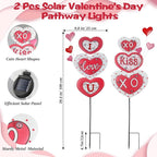 Lewondr 2 Pcs Valentine's Day Decorations Outdoor, Metal Solar Pathway Lights, Love Heart Decorative Garden Stakes Lights with 18 LED Beads, Waterproof Yard Signs for Porch Lawn Wedding Anniversary