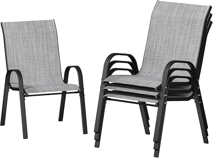 Patio Chairs Set of 4, Stackable Outdoor Dining – Light Grey