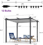 PURPLE LEAF 10' x 10' Outdoor Retractable Pergola with Double Sun Shade Canopy Patio Aluminum Pergola Metal Shelter with Light for Backyard Deck Garden, White