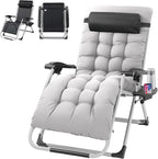 VINGLI 29" Padded Zero Gravity Chair, Lounge Chair with Removable Cushion & Tray， Folding Reclining Patio Chairs， Recliner Chair for Lawn，Indoor Outdoor-Grey