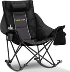 Oversized Rocking Camping Chair with Headrest & Cup Holder - 400lbs Capacity, 600D Oxford Fabric, Easy Fold Portable Outdoor Rocker Chair for Camping, Backyard, Beach, Deep Gray