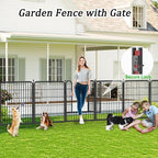Decorative Garden Fence with Gate, 46 Ft Metal Fencing in Silver & Black