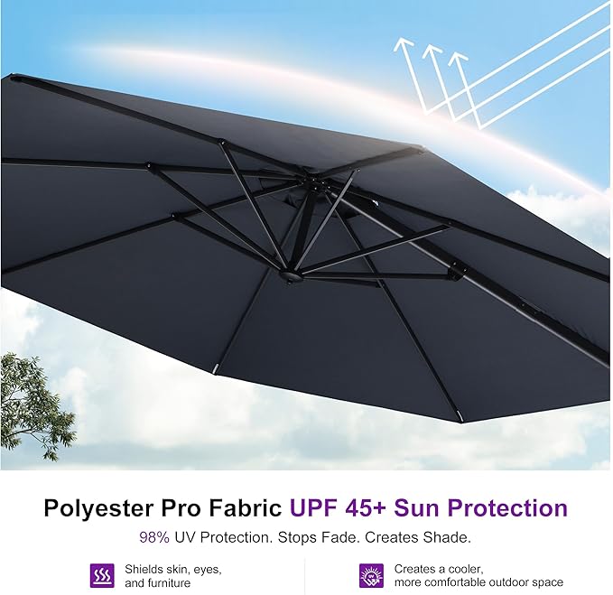 PURPLE LEAF 10 Feet Patio Umbrella with Base and Cover Round Outdoor Cantilever Umbrella Aluminum Offset Umbrella with 360-degree Rotation for Garden Deck Pool Patio Grey