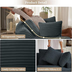 66" Chaise Lounge Chair Indoor, Oversized Boneless Couch Comfy Upholstered Sleeper Sofa Bed with 3 Pillows, Corduroy Cloud Reading Chair for Living Room No Assembly Required, Dark Grey