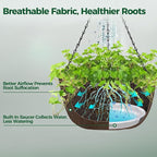 T4U Hanging Planters for Outdoor Plants, 10 Inch 4 Pack Fabric Hanging Baskets with Drainage Tray, Decorative Hanging Pots for Plants Outdoor Patio Porch Garden Use（Brown）