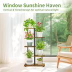 iDavosic.ly 4 Tier Plant Stand Indoor, Tiered Corner Metal Wood Multiple Flower Holder Shelf, 34 Inch Tall Orchid Display Rack for Patio Porch Living Room Balcony Outdoor, Modern Black & Rustic Brown
