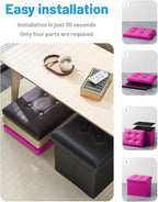 AmasSmile Storage Ottoman Folding Foot Rest Stool, Leather Footstool Bench, Short Ottoman Stool, Storage Foot Rest Store, Books (Rose, 17" D x 13" W x 13" H)