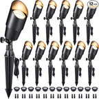 Gardenreet LED Spot Light Outdoor - Die-Cast Brass 12V Uplighting Waterproof, Low Voltage Landscape Lights Metal, Black for Fence Fountain with Warm White MR16 Replaceable Bulbs (12 Pack)