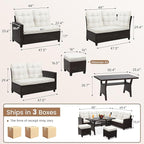 KROFEM6-Piece Patio Furniture Set, Outdoor Sectional Sofa with Dining Table & Chairs, All-Weather Dining Set with Removable Cushion Covers, Ideal for Garden, Porch, Backyard, White