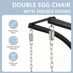 SWITTE Double Egg Swing Chair with Stand, Outdoor Patio 2 Person Hanging Wicker Hammock Chairs with Cushion for Indoor Bedroom, Lawn, Garden-Dark Grey
