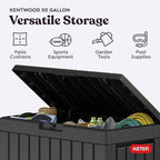 Keter Kentwood 50 Gallon Resin Deck Box for Outdoor Storage – Weather‑Resistant Balcony & Patio Box for Cushions, Throw Pillows & Garden Tools, Dark Grey