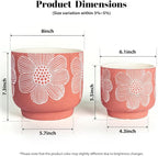YBX 8 Inch + 6 Inch White Flower Pattern Plant Pots, Sand Glazed Ceramic Planter with Drainage Hole, Flower Pots for Indoor Plants, Red
