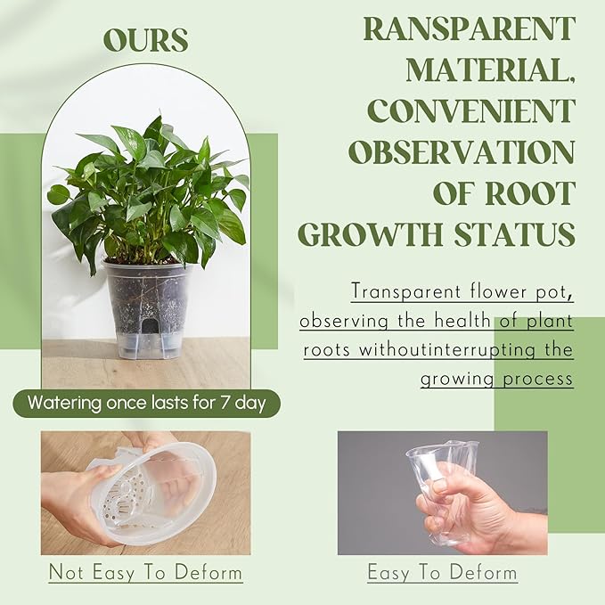 Self Watering Pots for Indoor Plants with Deep Reservoir and High Drainage Holes for Outdoor Plants and Flowers, Bare Root Planter(4.72'', 5.91'', 7.09'',Clear,9 Pcs)