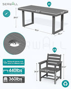 SERWALL HDPE Outdoor Dining Set for 4, 67'' All Weather Patio Dining Table and Chairs Set for Deck, Lawn, Gray