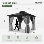 Aoxun 10'x10' Hardtop Gazebo, Outdoor Polycarbonate Double Top Canopy, Aluminum Frame Gazebo with Netting and Curtains, Sunshade for Patios, Gardens, Lawns, Gray