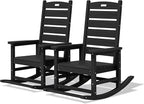 SERWALL Outdoor Rocking Chair Set of 2, Oversized Rocking Chair with Footboard for Adults, HDPE All Weather Resistant Rocking Chairs for Patio, 350lbs Weight Capacity, Black