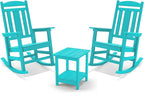 LUE BONA Outdoor Rocking Chairs Set of 4, HDPS Porch Rocker with High Back, Plastic Weather Resistant Rocking Chairs for Outdoor Indoor, Garden, Backyard, 350lb, Aruba Blue
