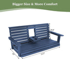 Poly Lumber 3-Seat Porch Swing, HIPS 5-Feet Bench Swing with Foldable Cup Holders,18/8 Stainless Steel Hardware, High Backrest and Deep Contoured Seat (Navy Blue, 5-feet)