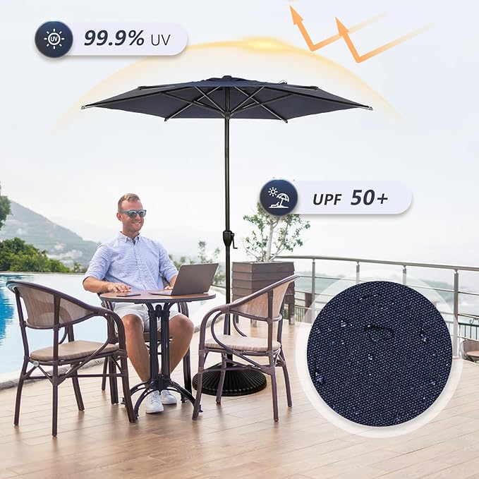 Abba Patio 7.5FT Lyon Outdoor Patio Umbrella Outdoor Table Umbrella with Push Button Tilt and Crank Market Umbrella 6 Sturdy Ribs UV Protection Waterproof for Garden Deck Backyard Pool, Navy Blue