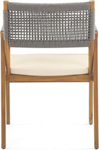 Christopher Knight Home Pasco Acacia Wood Outdoor Dining Table Set for 6, Wicker Patio Dining Set with Acacia Wood Table and Bench, Patio Table and Chair Set with Cushion+Rope Backrest, Teak+Grey