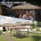 10x10 Canopy Replacement Top Double Tiered Gazebo Cover for Yard, Patio & Garden Durable Sunshade Replacement (Coffee Liqueur+Brown with lace)