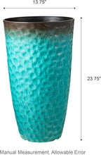 Glitzhome 23.75" H Large Planters for Outdoor Plants,Set of 2 Plastic Tall Outdoor Planters with Drainage Holes,Honeycomb Textured Gradient Turquoise Finish, Large Flower Pots for Front Porch Indoor