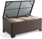 VINGLI Outdoor Coffee Table with Storage, All-Weather Dark Brown Wicker Patio Table for Garden, Balcony, Backyard