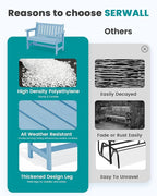 SERWALL Outdoor Bench, HDPE Outdoor Benches Weatherproof, 2-Person Garden Bench with 660 lbs Weight Capacity, Patio Benches for Outdoors, Garden, Porch, Backyard and Park, Light Blue, 6 Pack