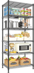 Xcity Storage Shelves, 6 Tier Heavy Duty Metal Shelving Unit, 2400 LBS Capacity Adjustable Steel Wire Shelf Organizer for Pantry, Kitchen, Garage, 14" D x 30" W x 70" H, Black
