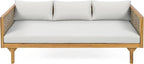 Merax 67.5" Outdoor Patio Daybed 3 Seater Sofa Bed,Acacia Wood Frame with Rattan Arm,Cushion & Pillow for Pool